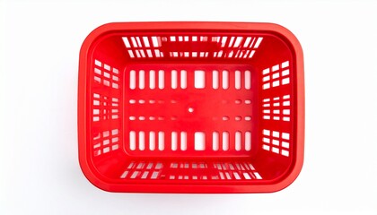 Red plastic shopping basket on white background