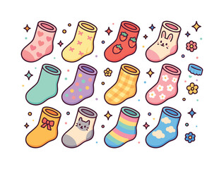 Colorful Sock Icons. Cute socks. Colorful isometric vector icons