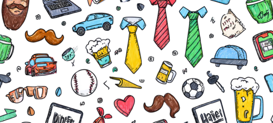 Father’s Day pattern — kid doodle seamless background on transparent background