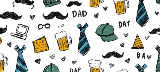 Father’s Day pattern — kid doodle seamless background on transparent background