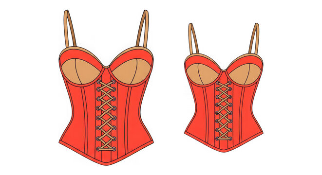 Vintage red corset designs isolated on white background