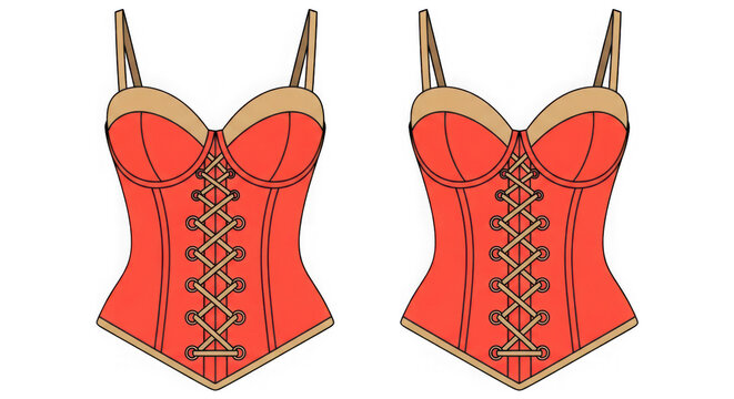 Red corset design with lacing detail isolated on white background