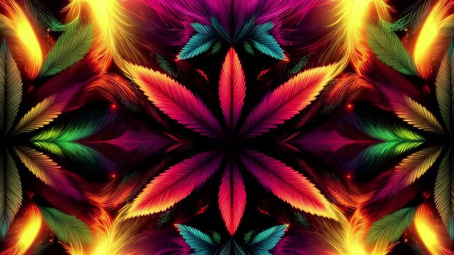 Marijuana Leaf Colorful Vibrant Psychedelic Animation 4k loop