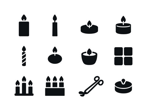 Candle Icon Set. Candles. Solid icon set of Candles: pillar cand