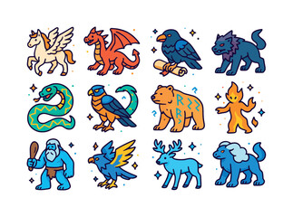 Obraz premium Mythical Creature Icons. Mythic Creatures. Colorful isometric ve
