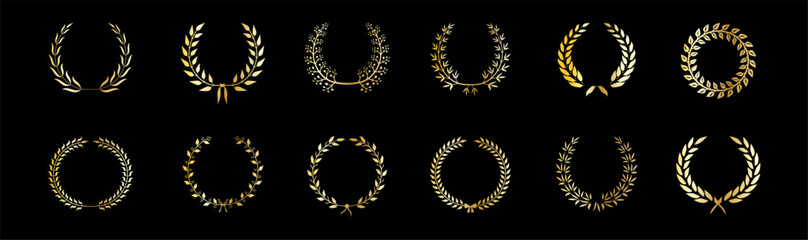 Fototapeta premium Collection of golden laurel wreaths