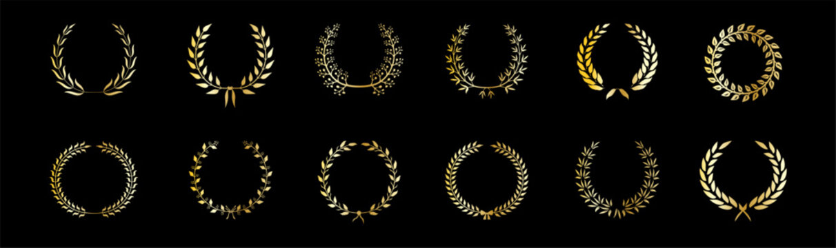 Collection of golden laurel wreaths