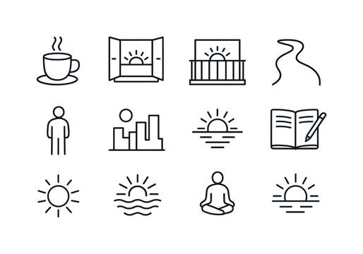 Sunrise Icon Set. Sunrise Moments. Line icon set of Sunrise Mome