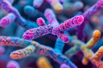 Microscopic view of bifidobacterium, beneficial bacteria residing in the human gut, promoting digestive health and bolstering the immune system