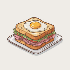 This image showcases a mouthwatering breakfast sandwich featuring ham, lettuce, and a sunny-side-up egg, perfect for food lovers and breakfast enthusiasts alike.