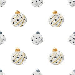 Watercolor star ornaments pattern on white for textiles and wrapping paper