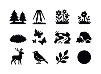 Fototapeta premium Glade Nature Icons. Glade. Solid icon set of glade: forest clear