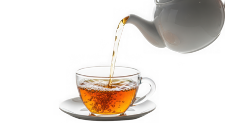 Tea being poured into a cup isolated on a transparent background