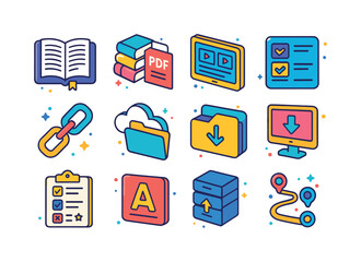E-Learning Icon Set. E-Learning Resources. Colorful isometric ve