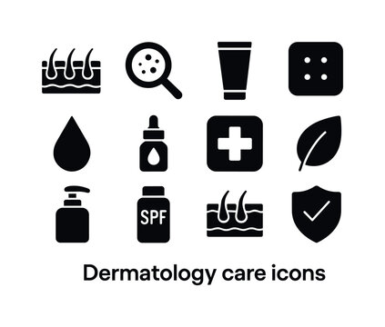 Dermatology Icon Set. Dermatology care. Solid icon set of dermat