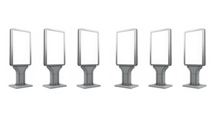 Row of six advertising pillars isolated on a transparent background
