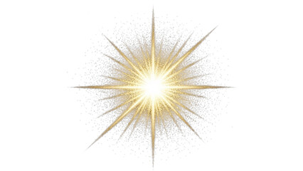 Bright golden starburst with sparkling particles isolated on transparent background
