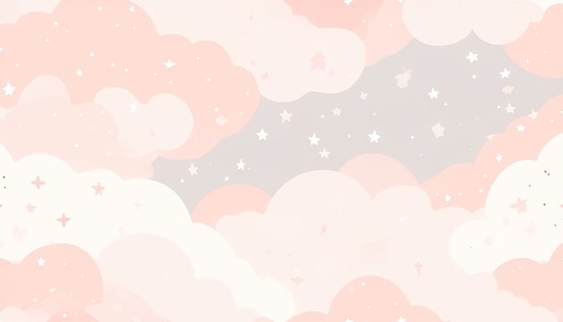Soft pastel clouds and stars seamless baby pattern.