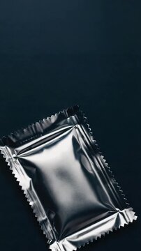 Metallic Condom Wrapper on Black Background &ndash; Product Mockup