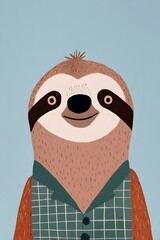 Obraz premium Cute sloth character illustration in vest on blue background
