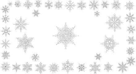 Winter snowflake border frames this image with a delicate frosty ring that circles a clean central area showcasing intricate patterns and graceful symmetry.