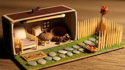 Ant Explores Whimsical Miniature Matchbox House and Tiny Garden
