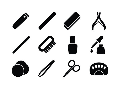 Manicure Tools Icons. Manicure tools. Solid icon set of Manicure