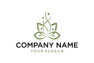 Abstract Green Lotus Flower Logo Design with Company Name and Slogan Template