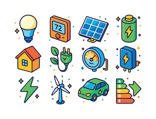 Energy Efficiency Icons. Energy efficiency. Colorful isometric v