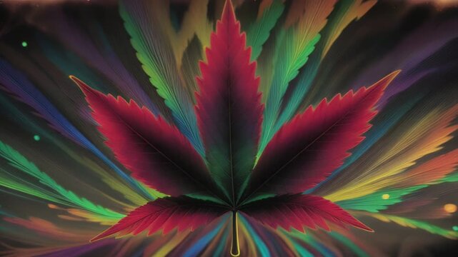marijuana cannabis leaf Background animation seamless loop evolving psychedelic 4k