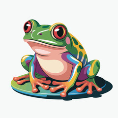 A bright and colorful illustration of a frog sitting on a leaf, showcasing its playful charm and vibrant colors, capturing the beauty of nature and wildlife in a fun style.