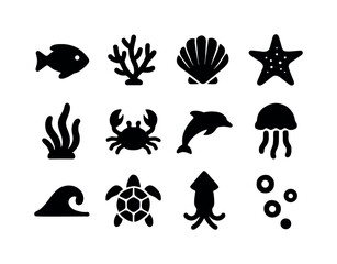 Marine Life Icons. Marine Life. Solid icon set of Marine Life: f