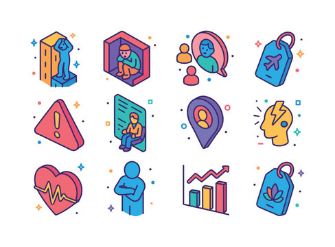Colorful Phobia Icons. Phobias. Colorful isometric vector icons