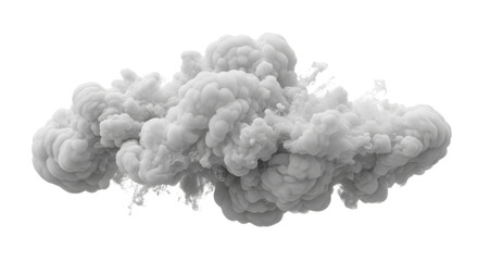 Photorealistic Grey Smoke Cloud Explosion Isolated on White Background 3D Render