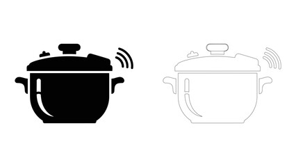 Smart pressure cooker icon with wifi signal, a modern kitchen appliance for fast and easy cooking, isolated on white.