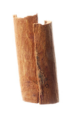 One dry cinnamon stick isolated on white