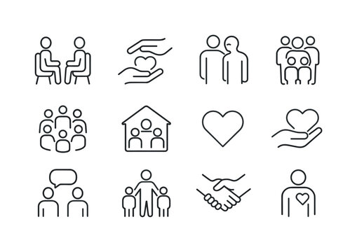 Family Support Icons. Family Support. Line icon set of Family Su