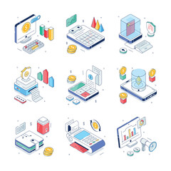 A Captivating Isometric Bundle of Finance and Accounting Isometric Illustrations