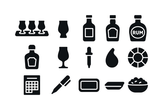 Spirits Tasting Icons. Spirits tasting. Solid icon set of spirit