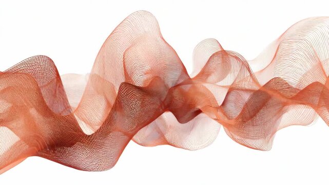 Abstract red flowing wave pattern with fine lines, fluid motion style, on white background. Concept of energy, movement, and modern design