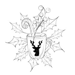 Holiday Mug With Reindeer Design and Festive Decorations Cozy and Charming Illustration for Winter Celebrations and Seasonal Festivities