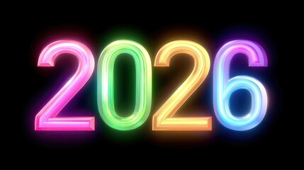 Bright and Colorful Neon Numbers Representing the Year 2026 with Glowing Effects Suitable for Celebratory Themes and New Year’s Eve Events