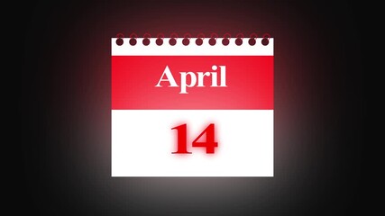 14 april Date Calendar Icon Animation, Simple calendar icon animation and date change of time month.Modern design calendar symbol background 4k video animation.