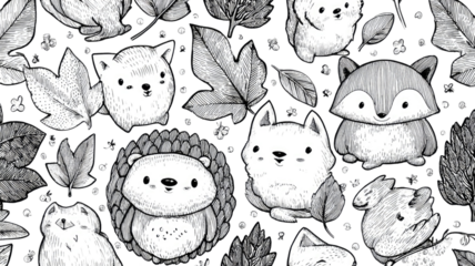A cute, funny cartoon animal set design for a seamless vector pattern wallpaper illustration