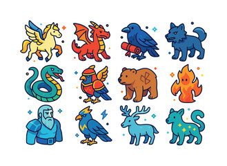Obraz premium Mythical Creature Icons. Mythic Creatures. Colorful isometric ve