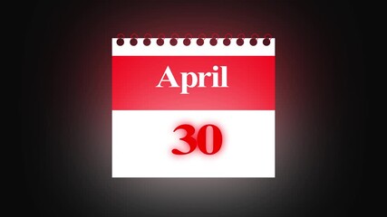 30 april Date Calendar Icon Animation, Simple calendar icon animation and date change of time month.Modern design calendar symbol background 4k video animation.