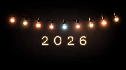 2026 Glowing Numbers on Dark Background – Wide Upper Copy Space