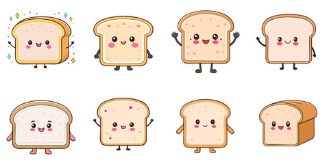 Multiple cute-faced slices of bread vector illustrations