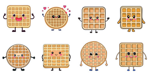 Multiple cute-faced waffles vector illustrations