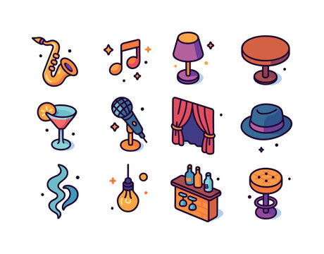 Smooth Jazz Icons. Smooth Jazz. Colorful isometric vector icons